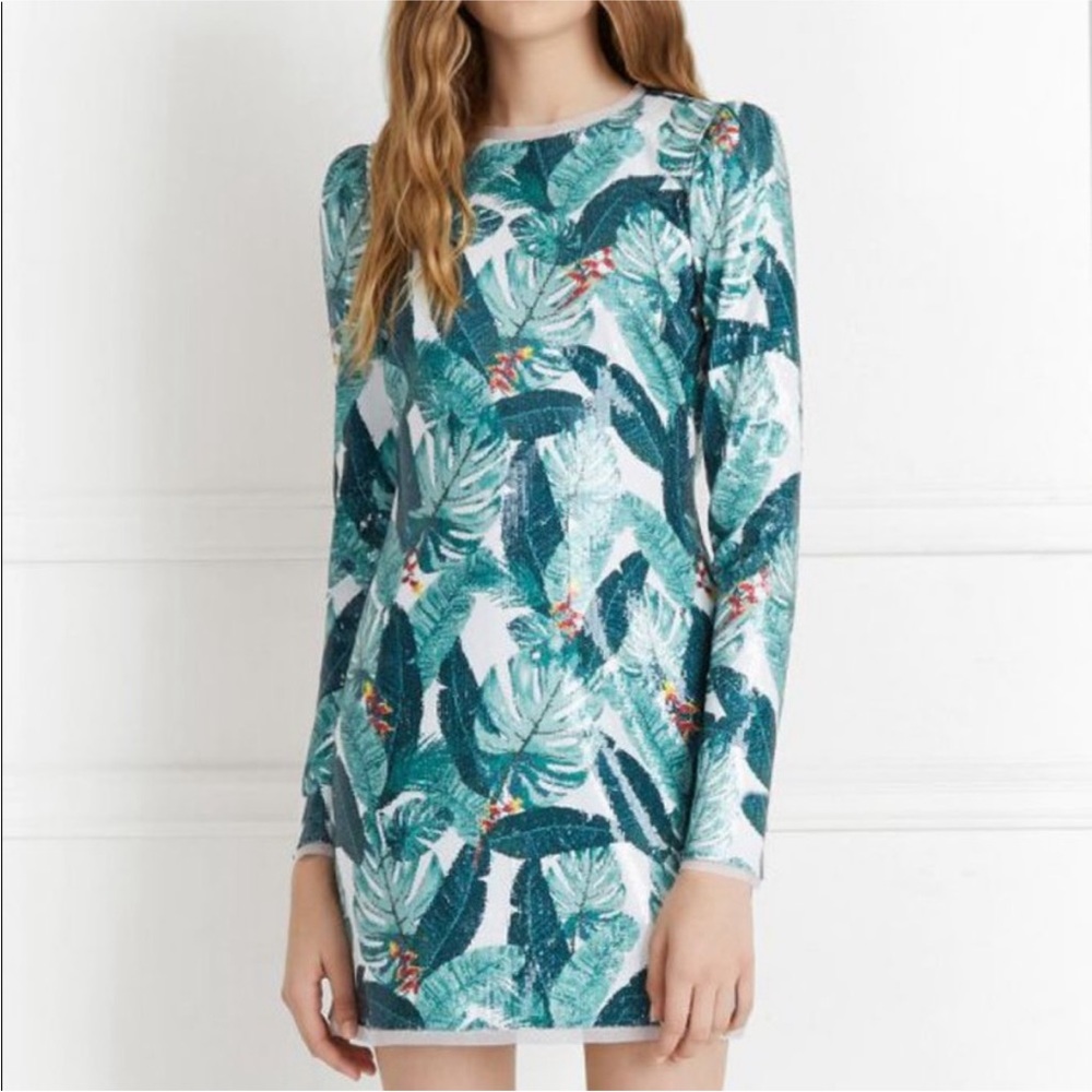 Rachel Zoe
Amelia Sequin Palm-Print Open-Back Mini Dress